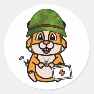 Sticker Rond Cute Hamster Portant un casque de l'armée