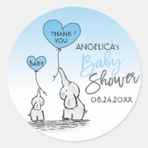 Sticker Rond Cute Heart BOY Blue Elephant maman & Baby shower