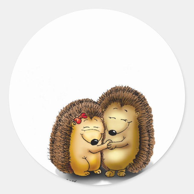 Sticker Rond Cute Hedgehog Couple - M. et Mme Personnaliser (Devant)