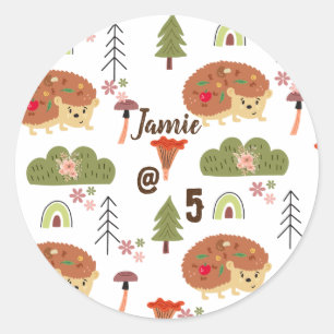Sticker Rond Cute Hedgehog Nature Floral Rainbow Motif