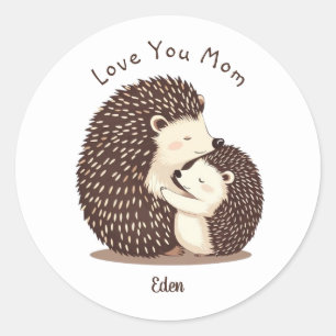 Sticker Rond Cute Hedgehogs Message personnalisé de la fête des