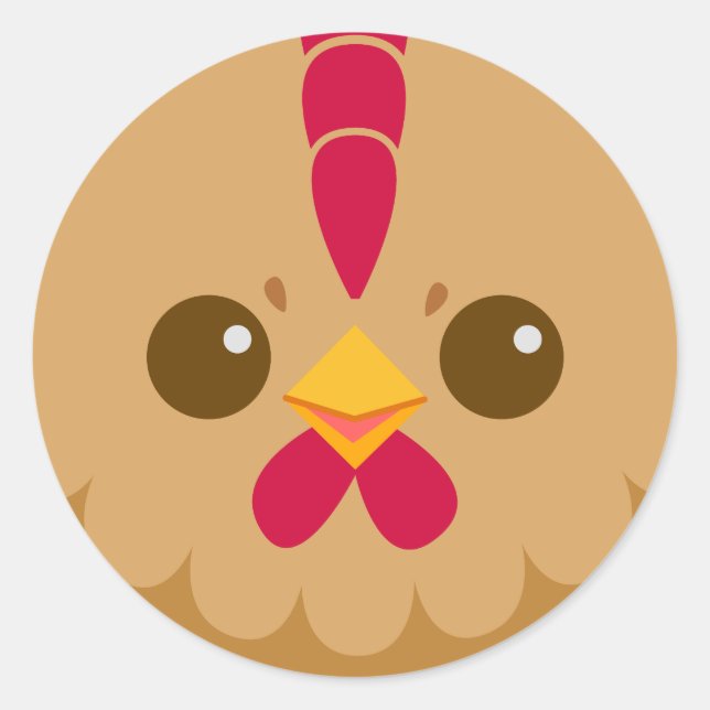 Sticker Rond Cute Hen / Visage de poulet (Devant)