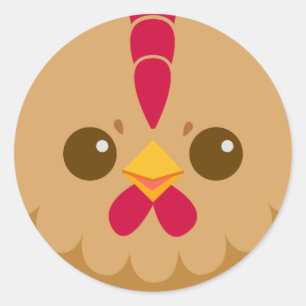 Sticker Rond Cute Hen / Visage de poulet