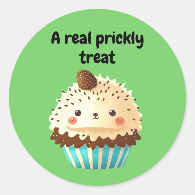 Sticker Rond Cute Hérisson Cupcake - Un Véritable Treat (Devant)