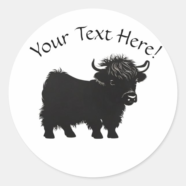 Sticker Rond Cute Highland Cow Calf Modifier le nom du texte (Devant)