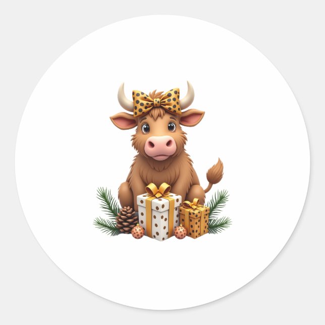 Sticker Rond Cute Highland Cow Christmas Santa Highland Cow Lov (Devant)
