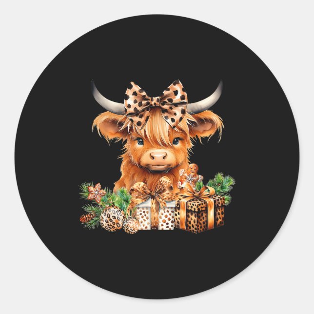 Sticker Rond Cute Highland Cow Christmas Santa Highland Cow Lov (Devant)