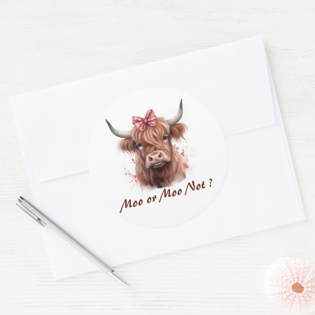 Sticker Rond Cute Highland Cow Moo Personnalisé (Enveloppe)