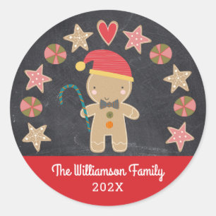 Sticker Rond Cute Holiday Gingerbread Boy Cookie Chalkboard Rou