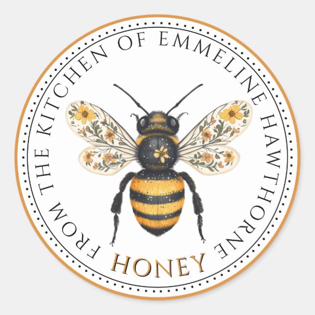 Sticker Rond Cute Honey Bee Floral Honey Label (Devant)