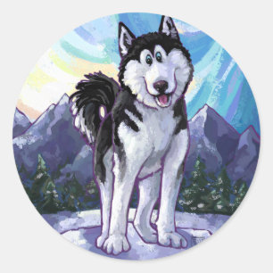 Sticker Rond Cute Husky
