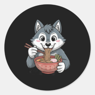 Sticker Rond Cute Husky Manger Ramen Japonais Kawaii Dog Noodle