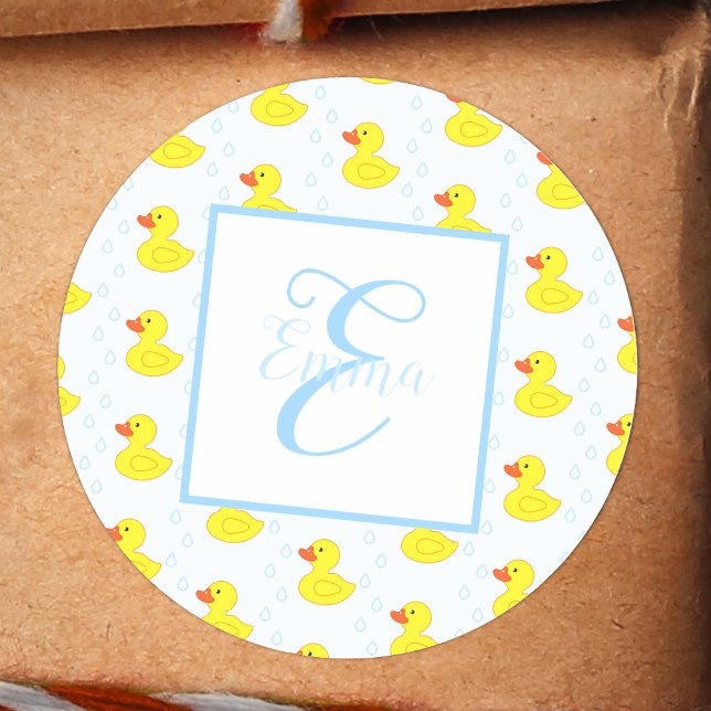 Sticker Rond Cute Jaune Canard Motif Monogramme Baby Girl (Créateur téléchargé)