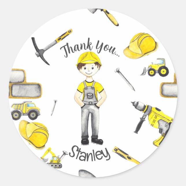 Sticker Rond Cute Jaune Construction Camion Motif (Devant)
