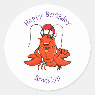 Sticker Rond Cute joyeux homard portant le dessin du casquette 