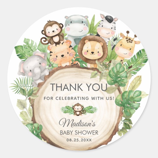 Sticker Rond Cute Jungle Animaux Baby shower 1er anniversaire F (Devant)