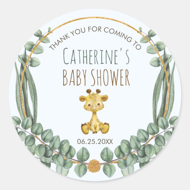 Sticker Rond Cute Jungle Safari Giraffe Baby shower Merci (Devant)