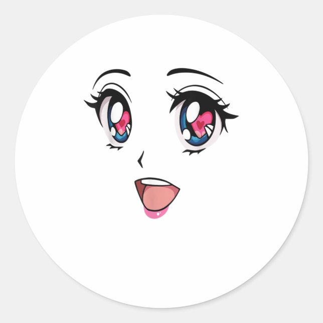 Sticker Rond Cute Kawaii Anime Girl Face Manga Style (Devant)