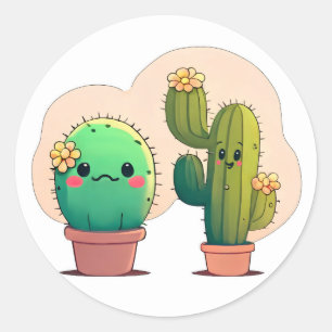 Sticker Rond Cute kawaii cactus