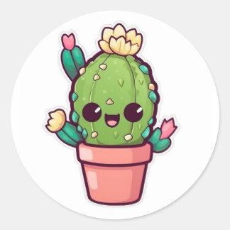Sticker Rond Cute kawaii cactus, succulent