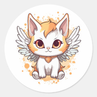 Sticker Rond Cute Kawaii Calico Chat avec ailes
