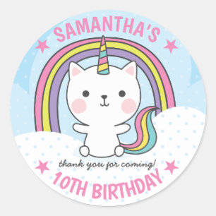 Sticker Rond Cute Kawaii Catcorn Chat Unicorn