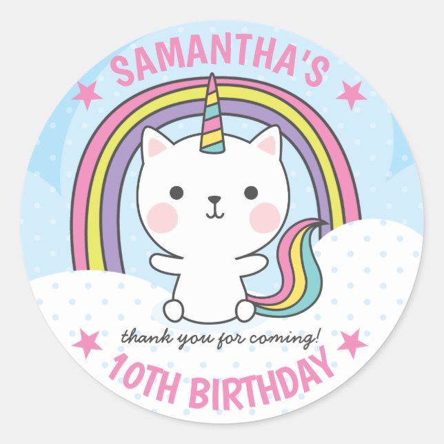 Sticker Rond Cute Kawaii Catcorn Chat Unicorn (Devant)