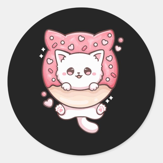 Sticker Rond Cute Kawaii Chats Donut Anime Lover Otaku Fun Chat (Devant)