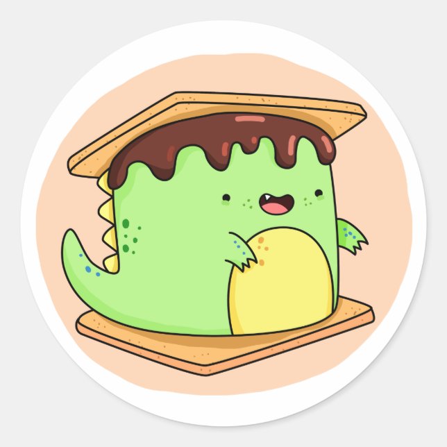 Sticker Rond Cute Kawaii Dino-smore (Devant)