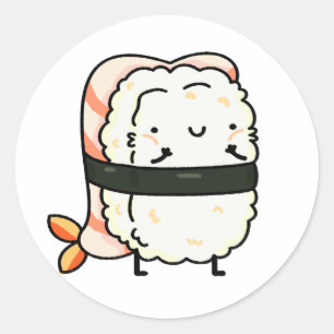 Sticker Rond Cute Kawaii Ebi Prawn Sushi