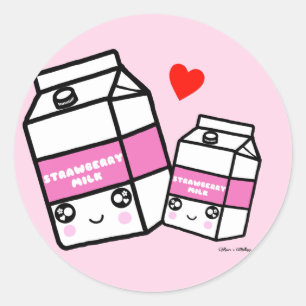 Sticker Rond Cute Kawaii Fraise Lait Lait Lait Lait Lait Foin F