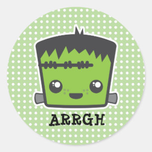 Sticker Rond Cute Kawaii Frankenstein Monster Halloween