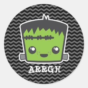 Sticker Rond Cute Kawaii Frankenstein Monster Halloween