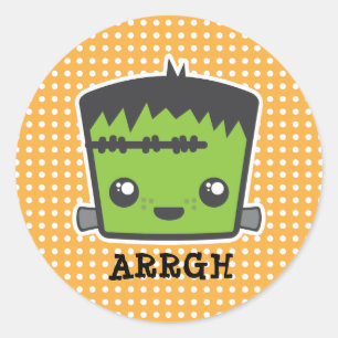 Sticker Rond Cute Kawaii Frankenstein Monster Halloween