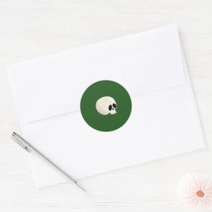 Sticker Rond Cute Kawaii Halloween Crâne Pois vert foncé
