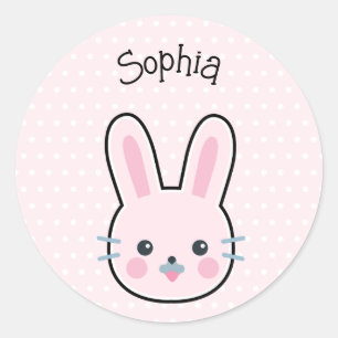 Sticker Rond Cute Kawaii lapin rose et Pois