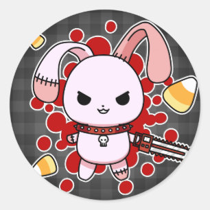 Sticker Rond Cute Kawaii méchant lapin avec tronçonneuse