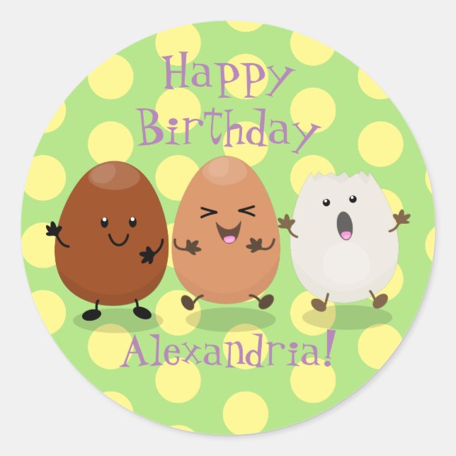 Sticker Rond Cute kawaii oeufs humoristique dessin animé (Devant)