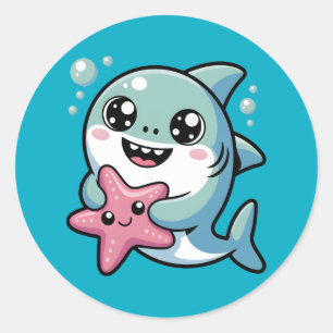 Sticker Rond Cute Kawaii Requin & Starfish