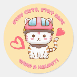 Sticker Rond Cute Kawaii Restez en sécurité Chat