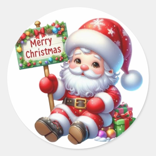 Sticker Rond Cute Kawaii Santa Claus Holding (Devant)