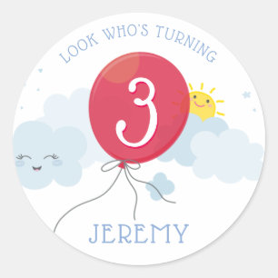 Sticker Rond CUTE KAWAII SKY ballon rouge anniversaire nuages s