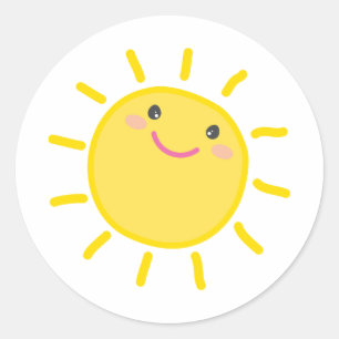 Sticker Rond CUTE KAWAII SUN heureux soleil illustration