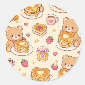 Sticker Rond Cute Kawaii Teddy Bear Pancake Pattern