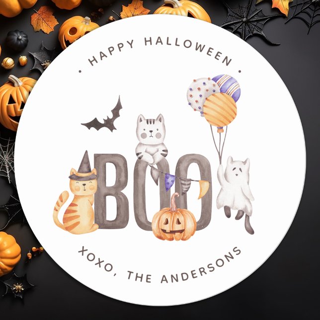 Sticker Rond Cute Kid's Cats Ghosts Citrouille Happy Halloween  (Créateur téléchargé)