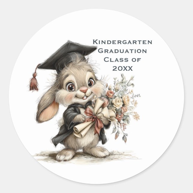 Sticker Rond  Cute Kindergarten Graduation Bunny Design (Devant)