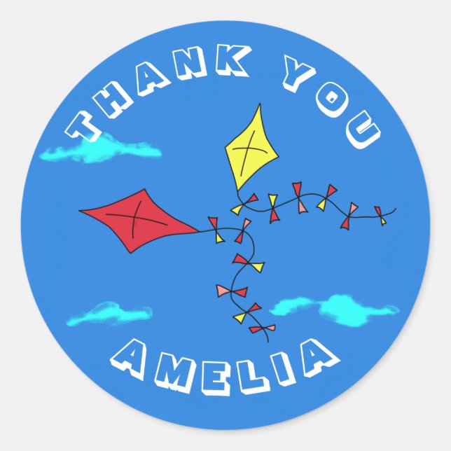 Sticker Rond Cute Kites Rouge Jaune Nom Anniversaire de enfant  (Devant)