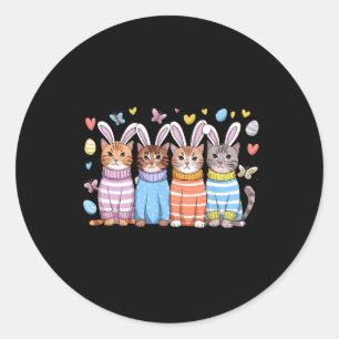 Sticker Rond Cute Kitten Joyeux Lapin De Pâques Oreilles Et Oeu