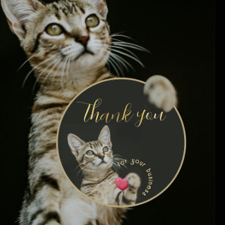 Sticker Rond Cute Kitten Merci pour votre entreprise avec coeur