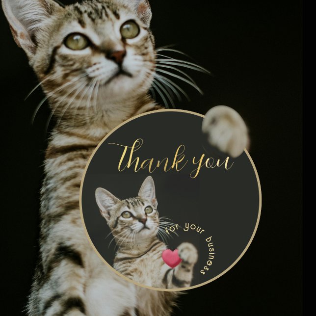 Sticker Rond Cute Kitten Merci pour votre entreprise avec coeur (Créateur téléchargé)
